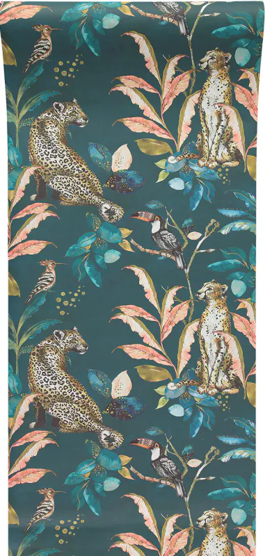 Cheetah tapet teal/blågrønn