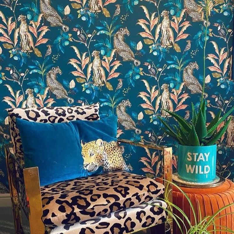 Cheetah tapet teal/blågrønn
