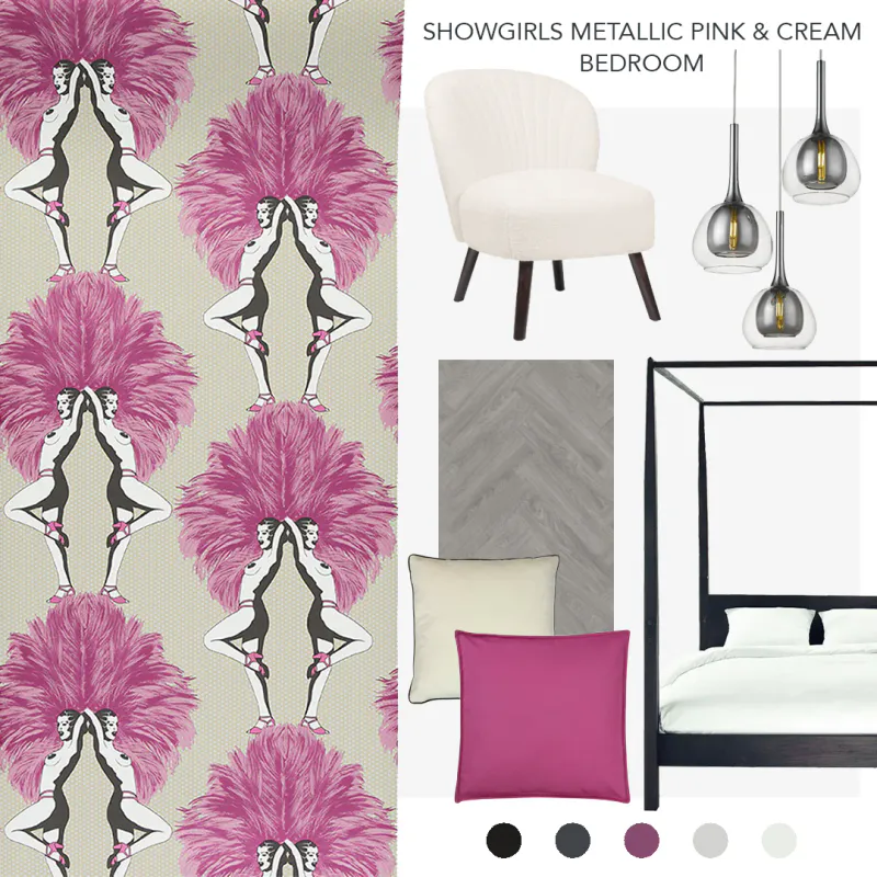 Showgirls tapet metallic rosa og cream