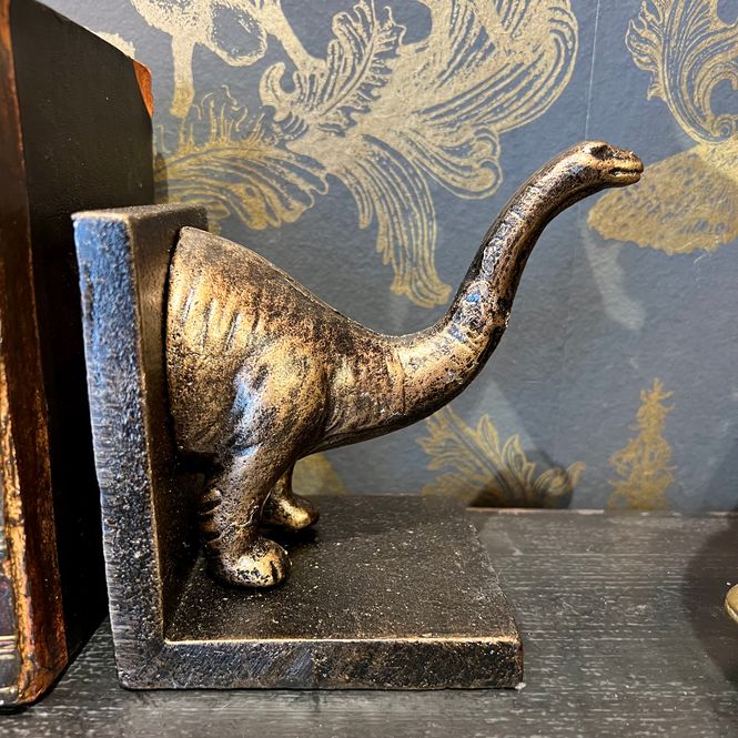 Hovedbilde Bokstøtter brontosaurus i støpejern