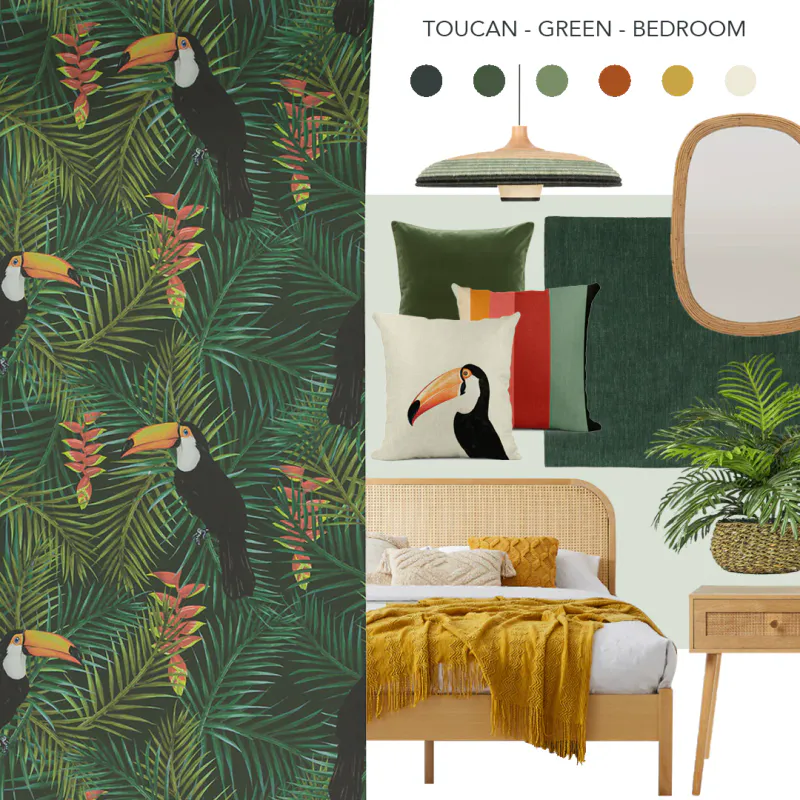 Toucan tapet grønn