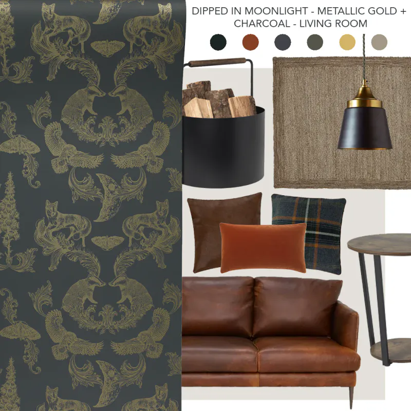 Dipped in Moonlight tapet metallic gold og charcoal/grå