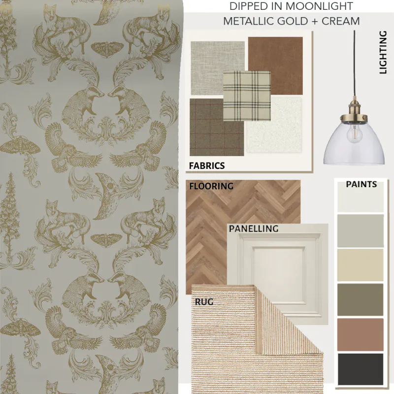 Dipped in Moonlight tapet metallic gold og cream